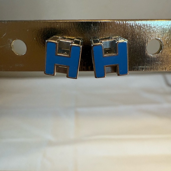 Hermes Clic H Blue Enamel Stud Earrings - Picture 1 of 2